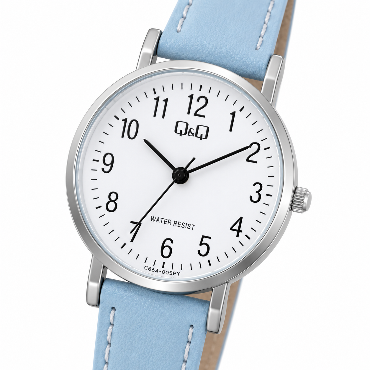 RELOJ QYQ C66A-005PY PARA MUJER COLOR CELESTE CORREA SINTÉTICA ESFERA BLANCA 28 MM 3 BAR - 2