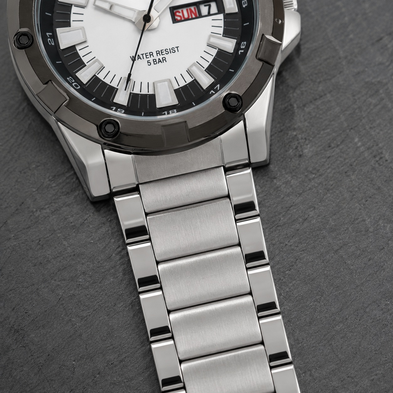 RELOJ QYQ A150J401Y PARA HOMBRE PLATEADO ACERO CON DÍA Y FECHA ESFERA BLANCA 42 MM ACUÁTICO 5 BAR - 4