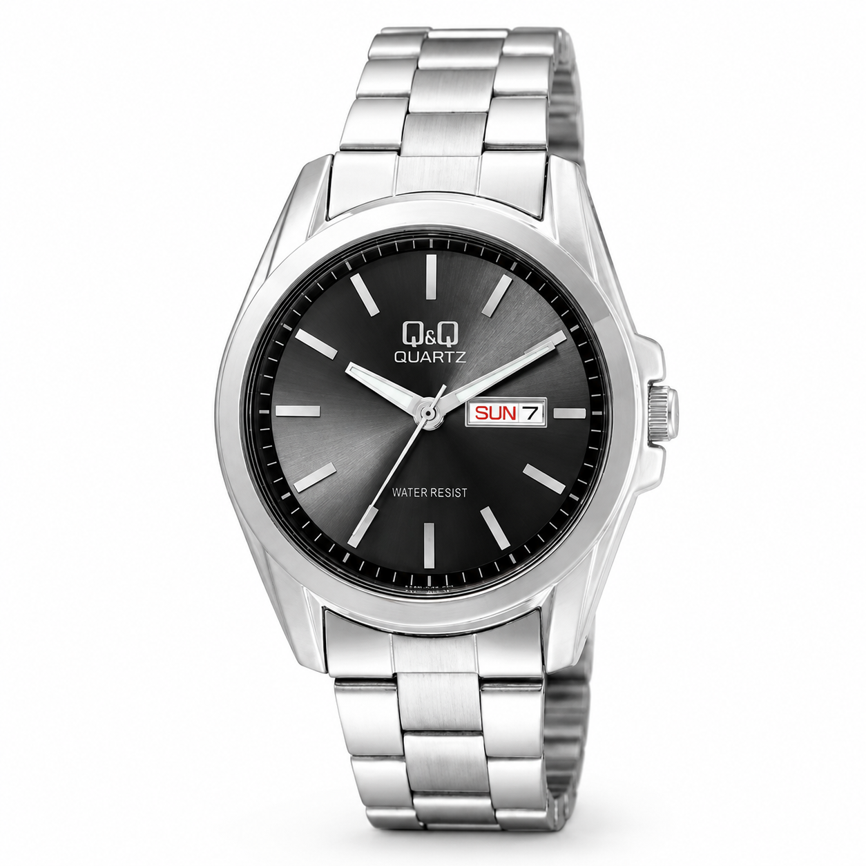 RELOJ QYQ A190-202Y PARA HOMBRE COLOR PLATEADO ESFERA NEGRA ACERO DÍA Y FECHA 41 MM ACUÁTICO 3BAR - 1