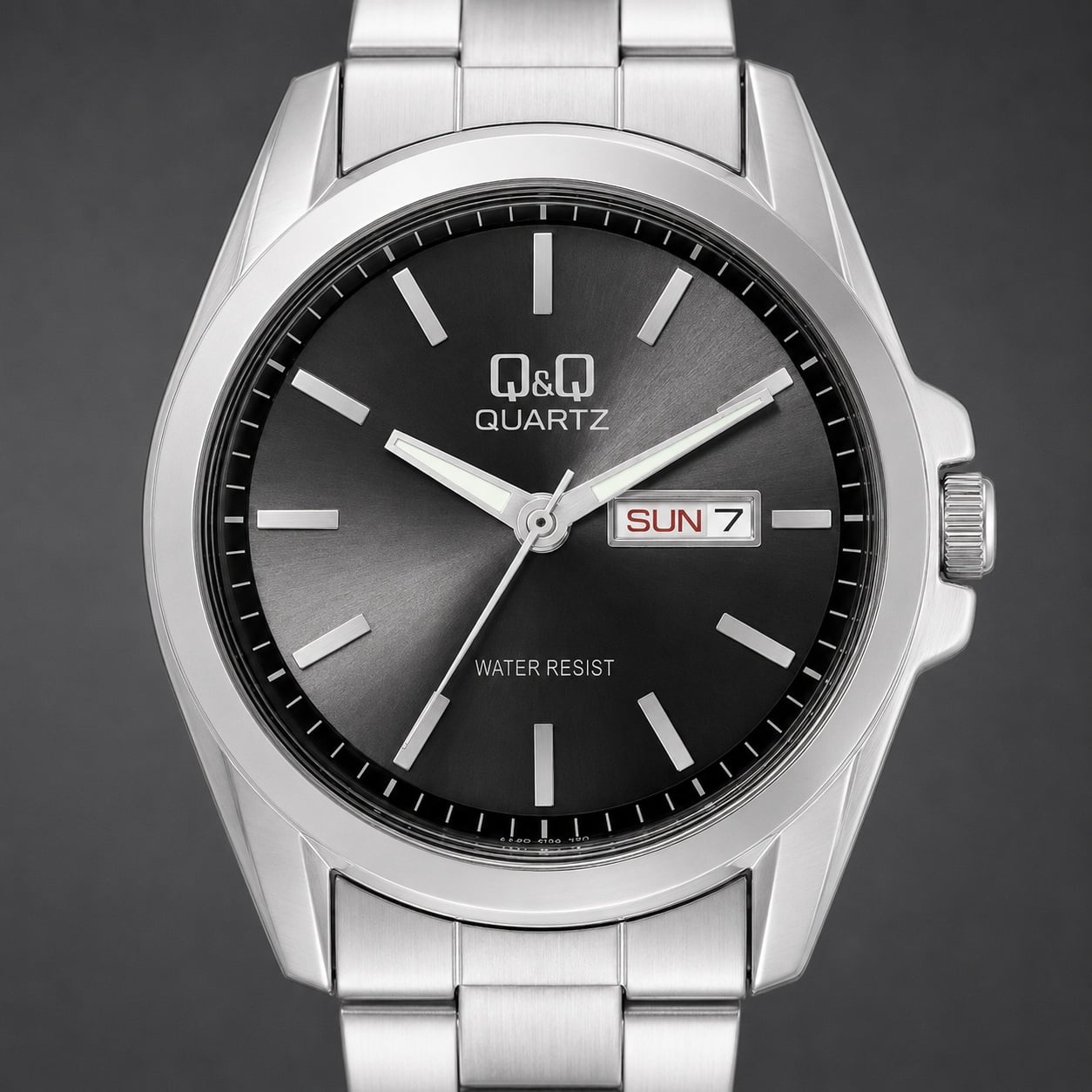 RELOJ QYQ A190-202Y PARA HOMBRE COLOR PLATEADO ESFERA NEGRA ACERO DÍA Y FECHA 41 MM ACUÁTICO 3BAR - 2