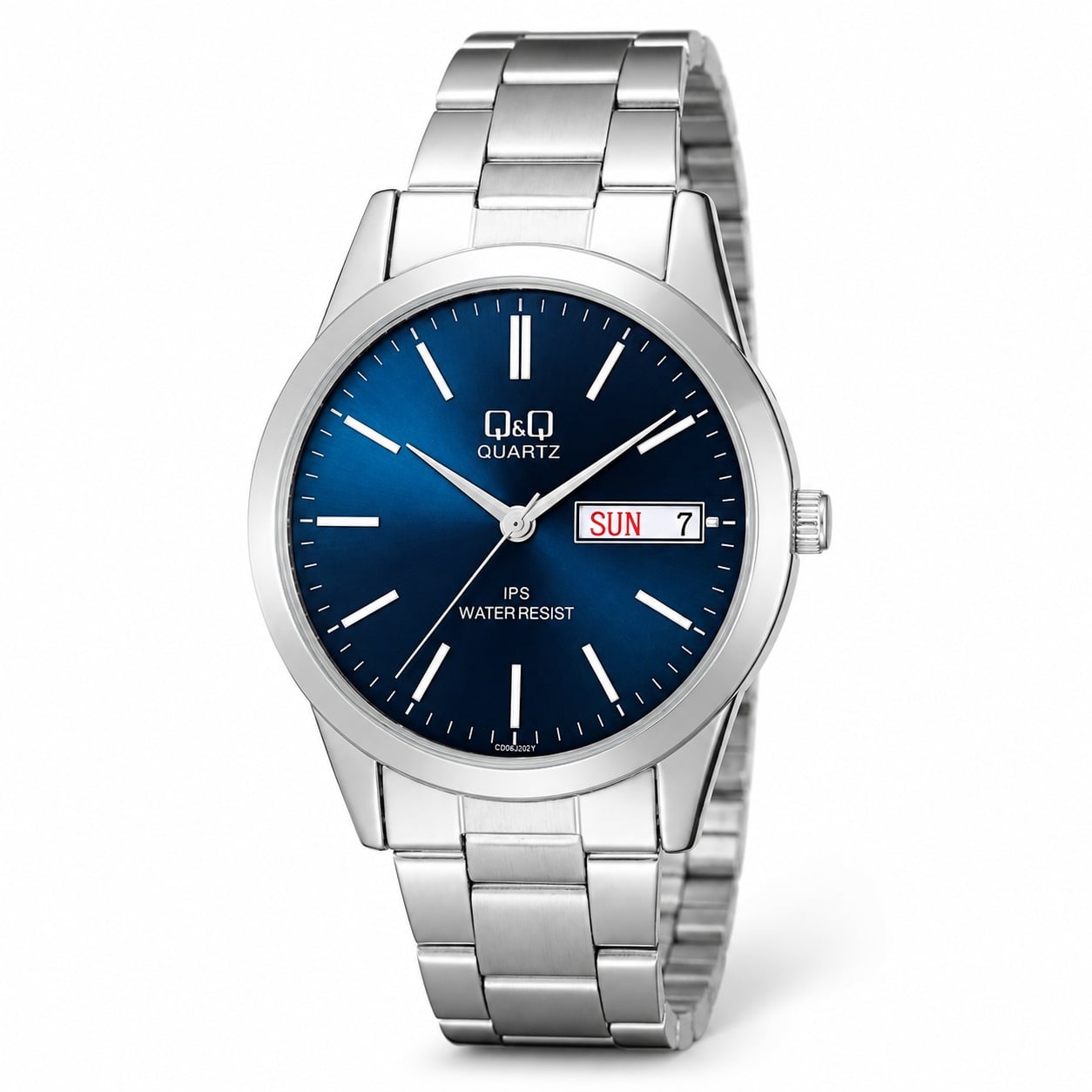 RELOJ Q&Q CD06J202Y PARA HOMBRE PLATEADO ESFERA AZUL BRAZALETE METÁLICO DÍA Y FECHA 40 MM 3 BAR - 1