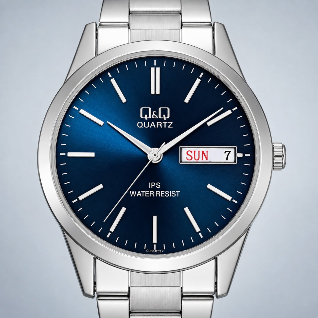 RELOJ Q&Q CD06J202Y PARA HOMBRE PLATEADO ESFERA AZUL BRAZALETE METÁLICO DÍA Y FECHA 40 MM 3 BAR - 2