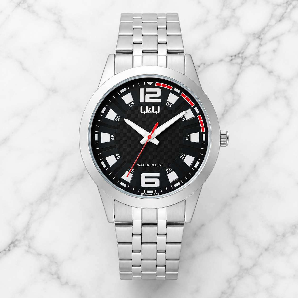 RELOJ Q&Q C00A-015PY PARA HOMBRE PLATEADO ESFERA NEGRA BRAZALETE METÁLICO 40 MM 3 BAR - 1