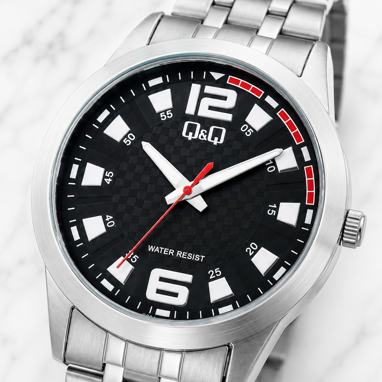 RELOJ Q&Q C00A-015PY PARA HOMBRE PLATEADO ESFERA NEGRA BRAZALETE METÁLICO 40 MM 3 BAR - 2