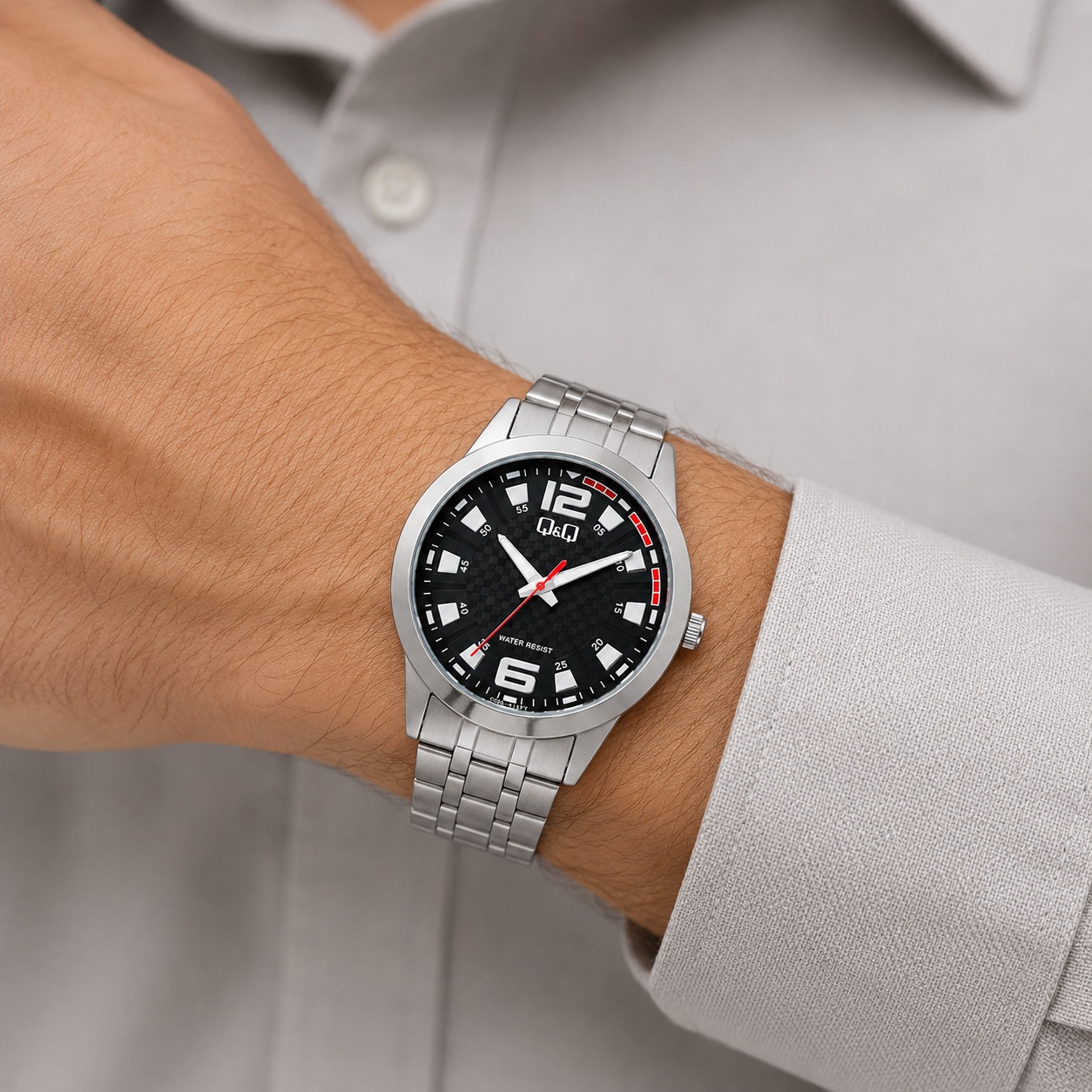 RELOJ Q&Q C00A-015PY PARA HOMBRE PLATEADO ESFERA NEGRA BRAZALETE METÁLICO 40 MM 3 BAR - 3