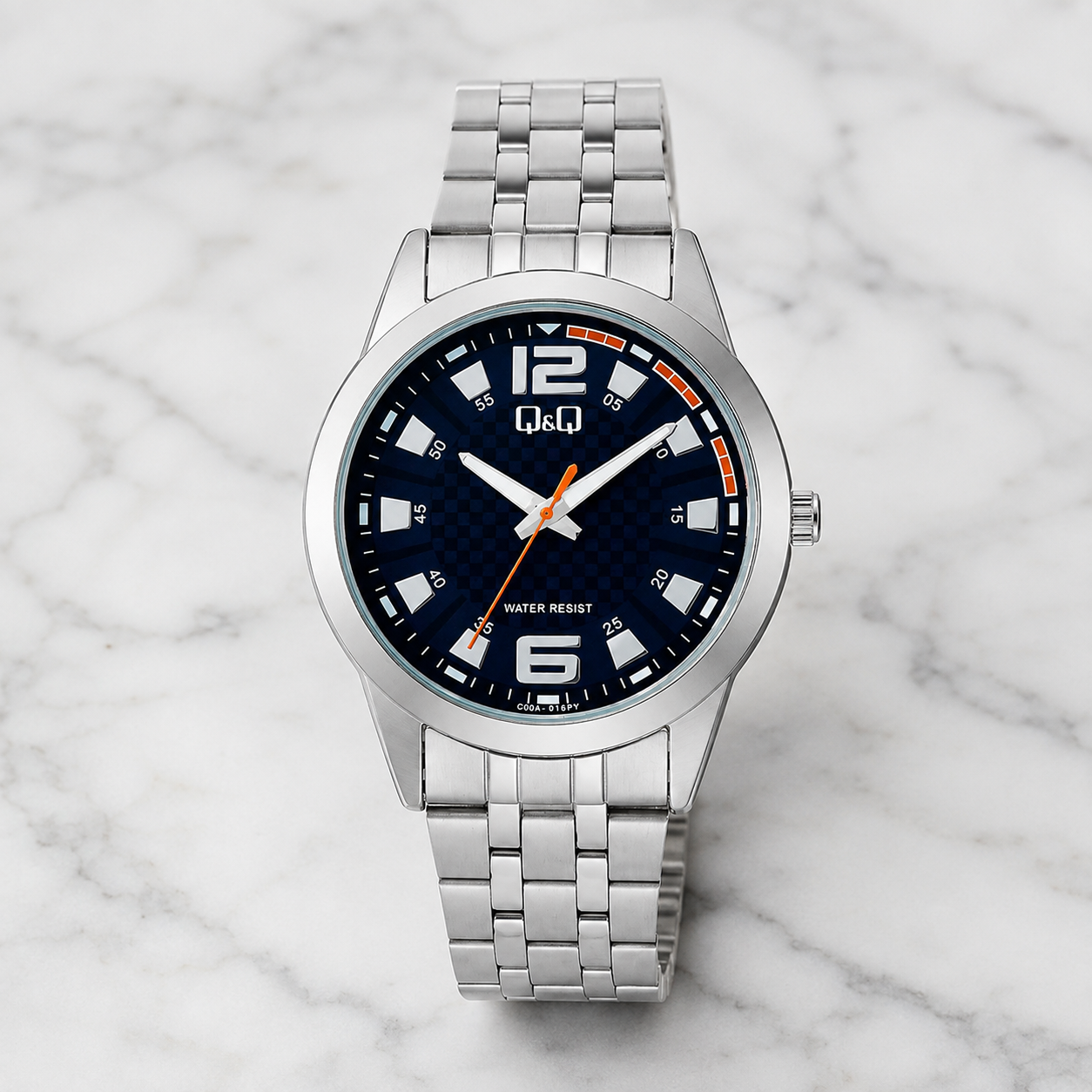 RELOJ QYQ C00A-016PY PARA HOMBRE PLATEADO ESFERA AZUL BRAZALETE METÁLICO 40 MM 3 BAR - 1