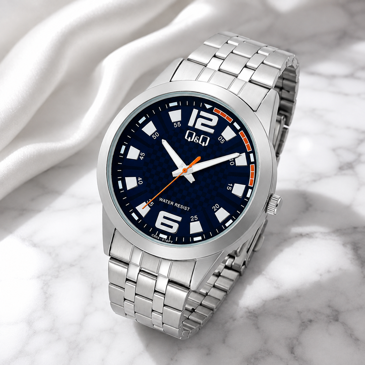 RELOJ QYQ C00A-016PY PARA HOMBRE PLATEADO ESFERA AZUL BRAZALETE METÁLICO 40 MM 3 BAR - 2