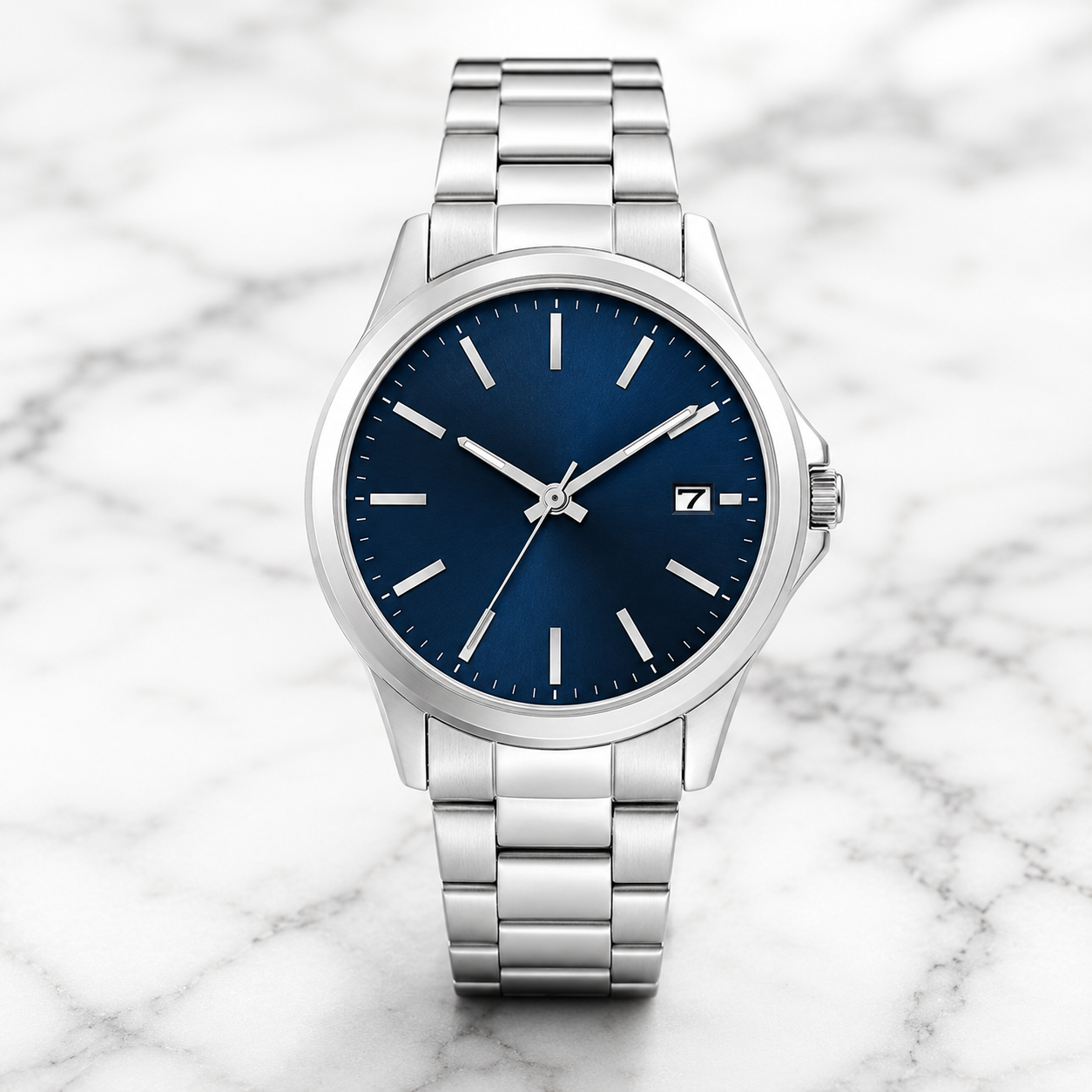 RELOJ QYQ A484J212Y PARA HOMBRE PLATEADO ESFERA AZUL BRAZALETE METÁLICO CON FECHA 43 MM 5 BAR - 1