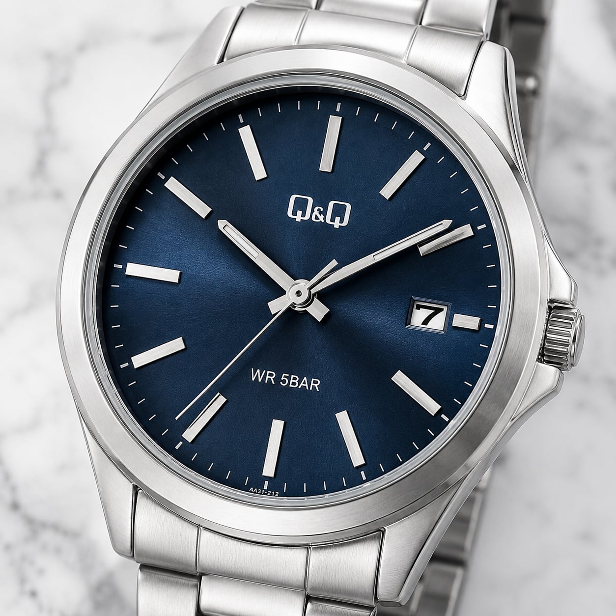 RELOJ QYQ A484J212Y PARA HOMBRE PLATEADO ESFERA AZUL BRAZALETE METÁLICO CON FECHA 43 MM 5 BAR - 2