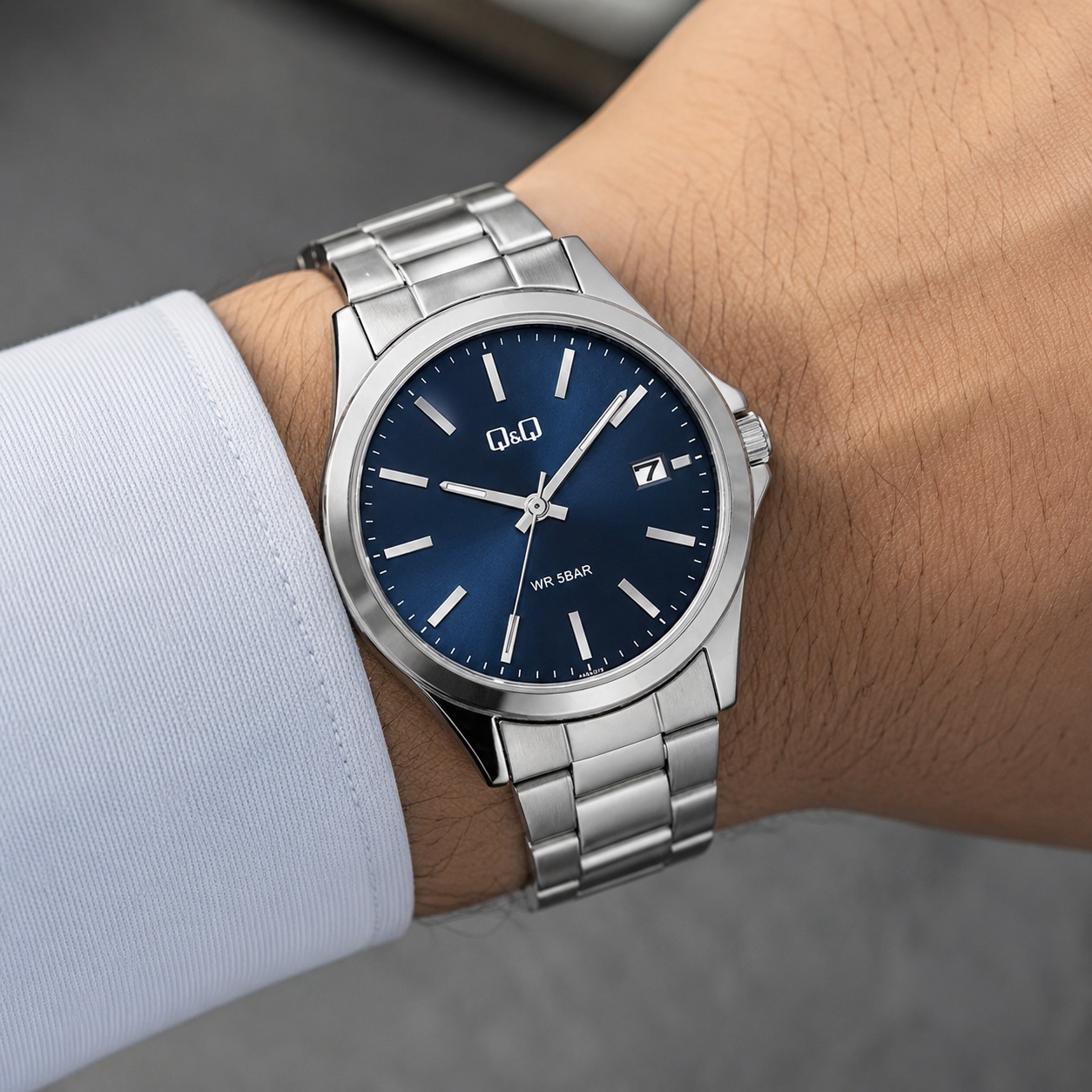 RELOJ QYQ A484J212Y PARA HOMBRE PLATEADO ESFERA AZUL BRAZALETE METÁLICO CON FECHA 43 MM 5 BAR - 3