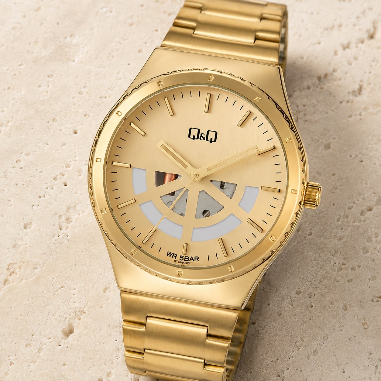 RELOJ Q&Q Q71B-003PY PARA HOMBRE DORADO ESFERA DORADA BRAZALETE METÁLICO 42 MM 5 BAR - 2
