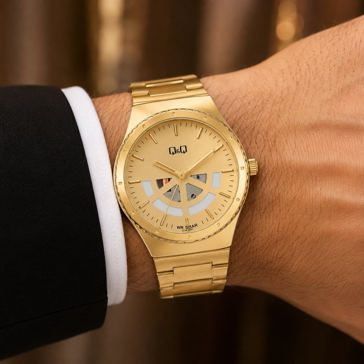 RELOJ Q&Q Q71B-003PY PARA HOMBRE DORADO ESFERA DORADA BRAZALETE METÁLICO 42 MM 5 BAR - 3