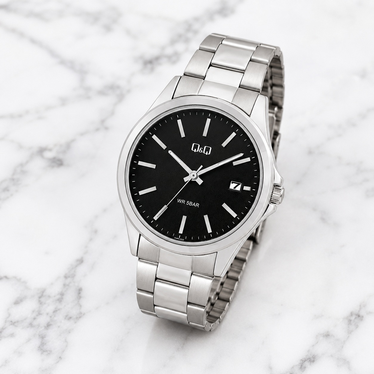 RELOJ Q&Q A484J202Y PARA HOMBRE PLATEADO ESFERA NEGRA BRAZALETE METÁLICO CON FECHA 43 MM 5 BAR - 4