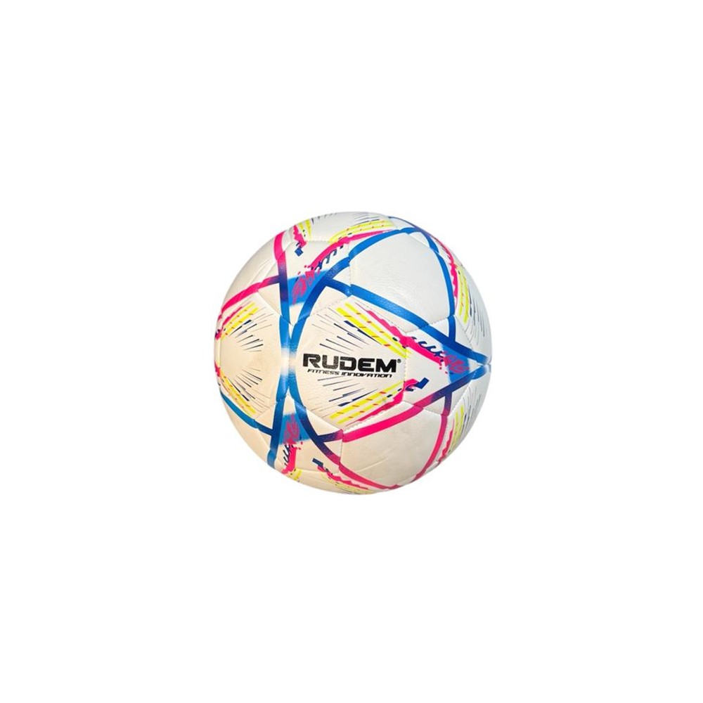 PELOTA DE FUTBOL RUDEM FITNESS CUERO PVC FOAM 3.5MM (BLANCO CON FUCSIA) - 1