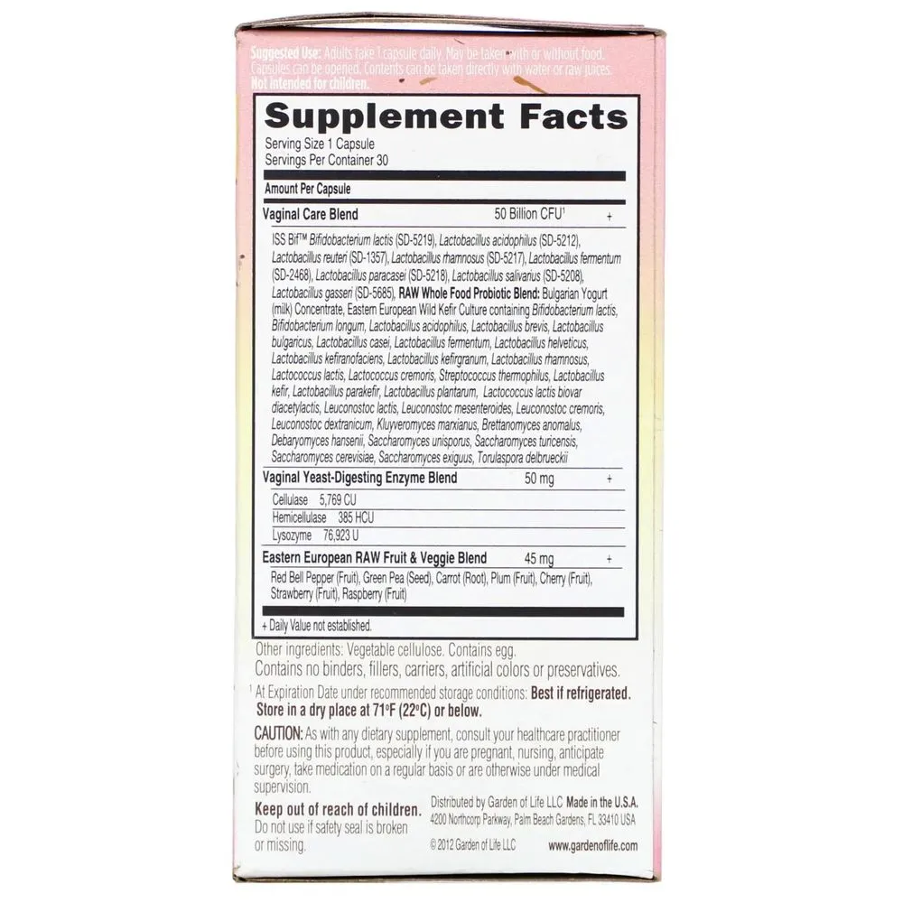 GARDEN OF LIFE PROBIOTICS RAW PROBIOTICS VAGINXL CARE 30 CÁPSULAS DURAS VEGETARIANAS - 3