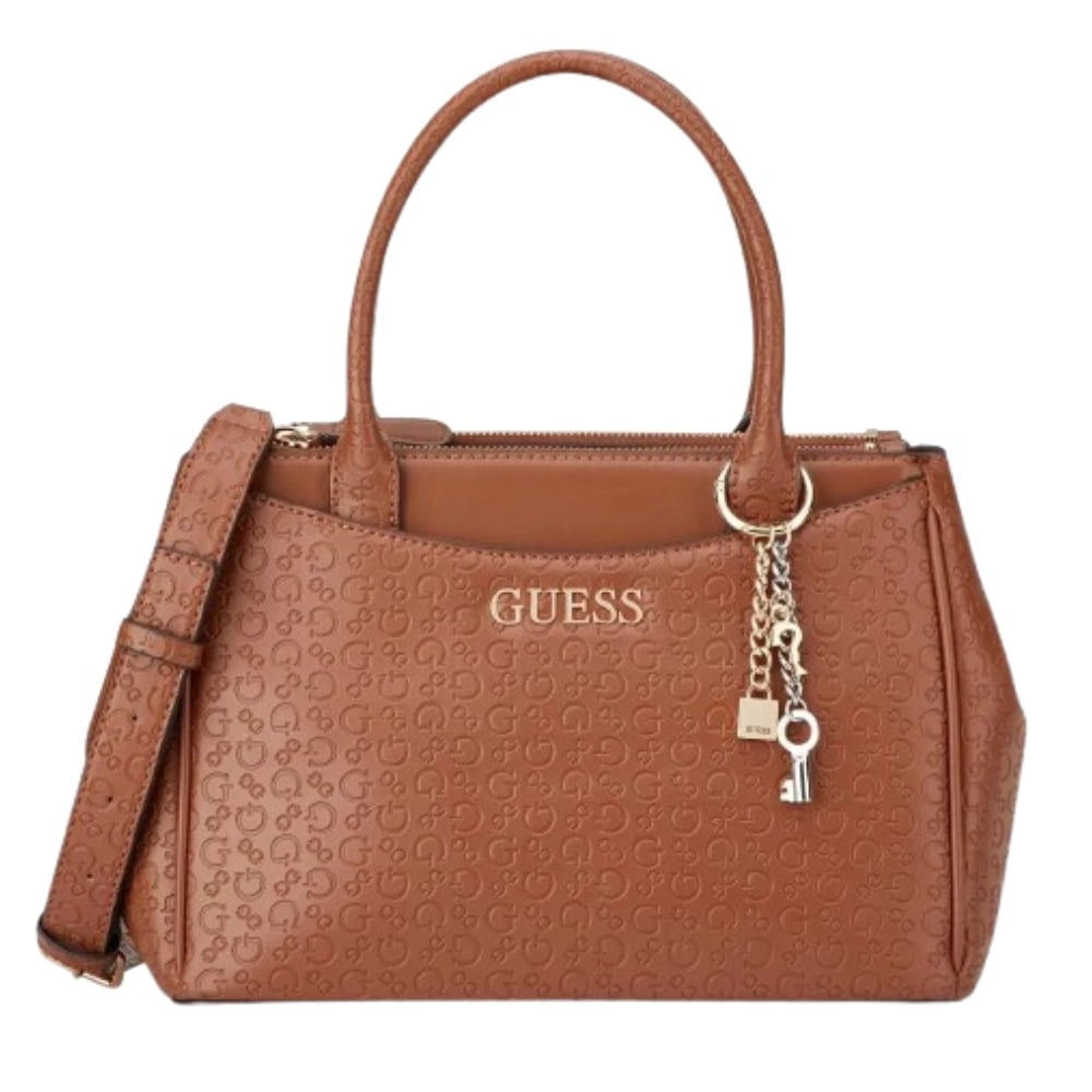 BOLSA GUESS SATCHEL MUJER ELLIOT CAFÉ ESTAMPADO MARRÓN LISA NÍQUEL - 1