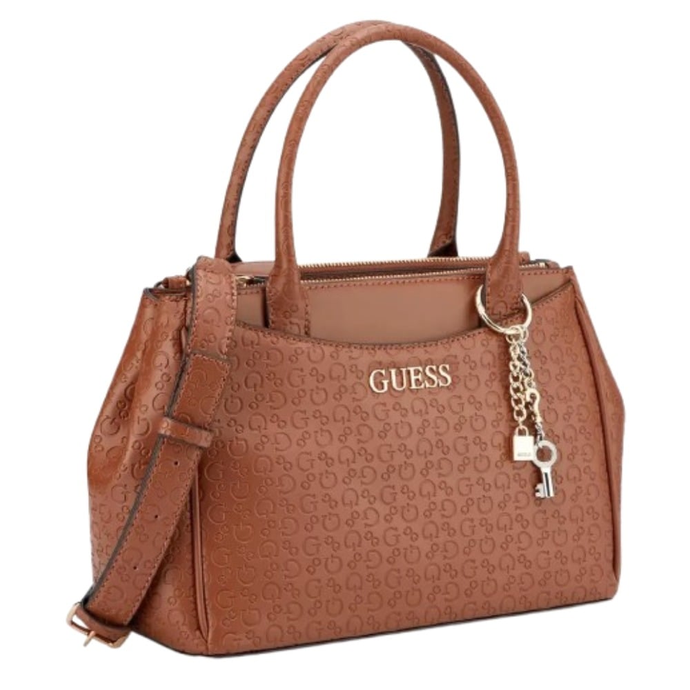 BOLSA GUESS SATCHEL MUJER ELLIOT CAFÉ ESTAMPADO MARRÓN LISA NÍQUEL - 3