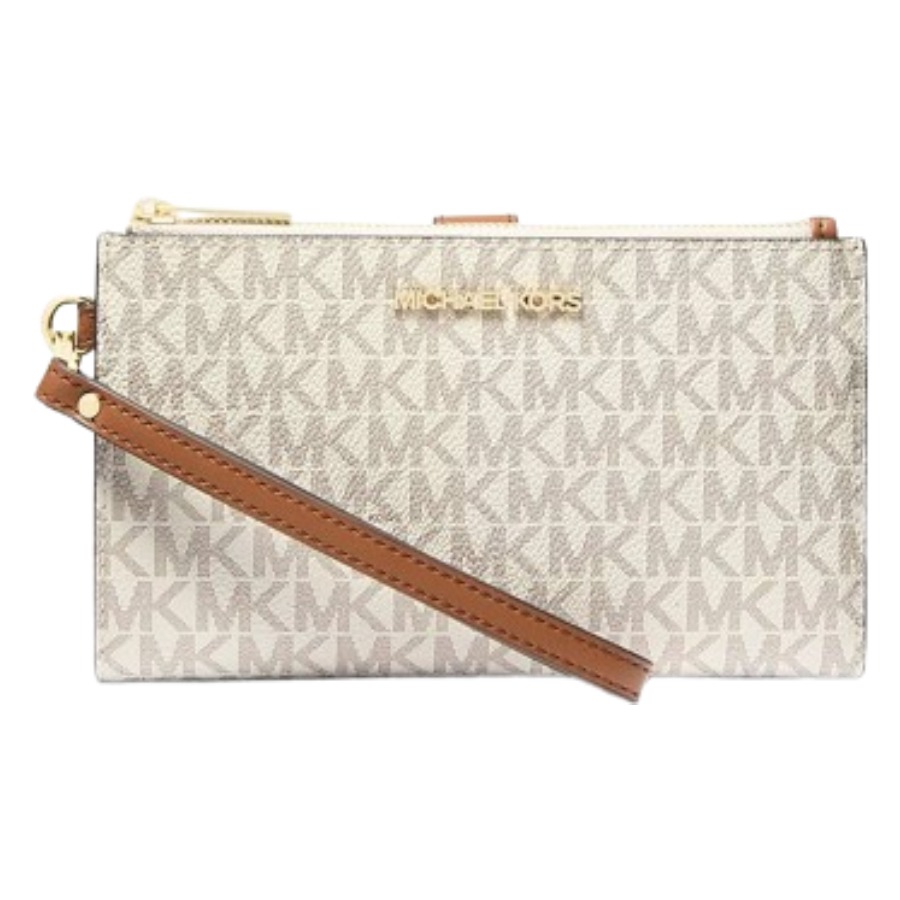 BILLETERA MICHAEL KORS DOBLE CREMALLERA VAINILLA CON MARRÓN - 1