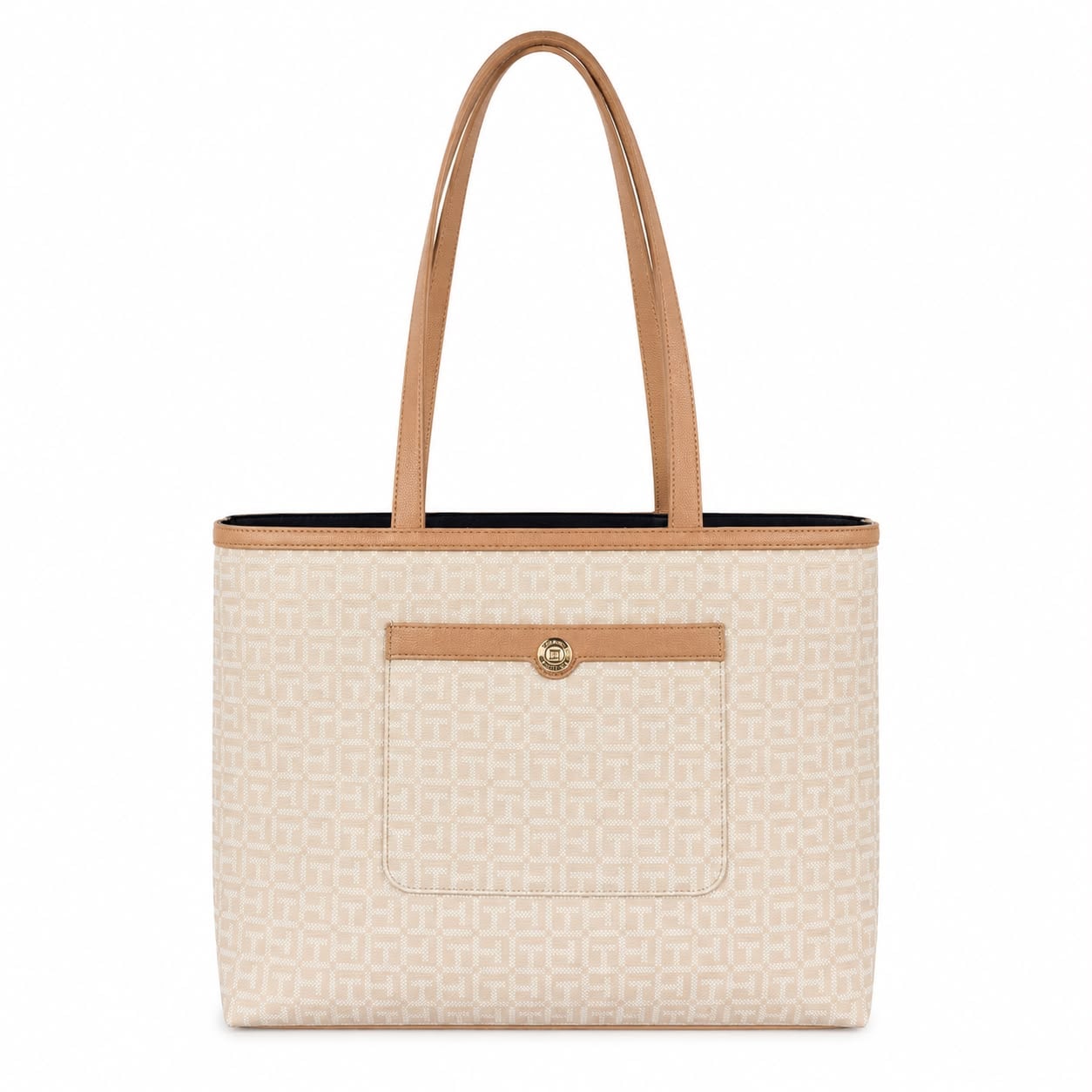 TOMMY HILFIGER BOLSO TOTE MONOGRAM BEIGE CON BOLSILLO DELANTERO - 1