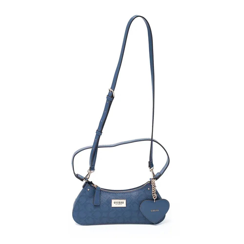 CARTERA GUESS SHOULDER BAG AZUL MONOGRAMA CON MONEDERO CORAZÓN. - 1