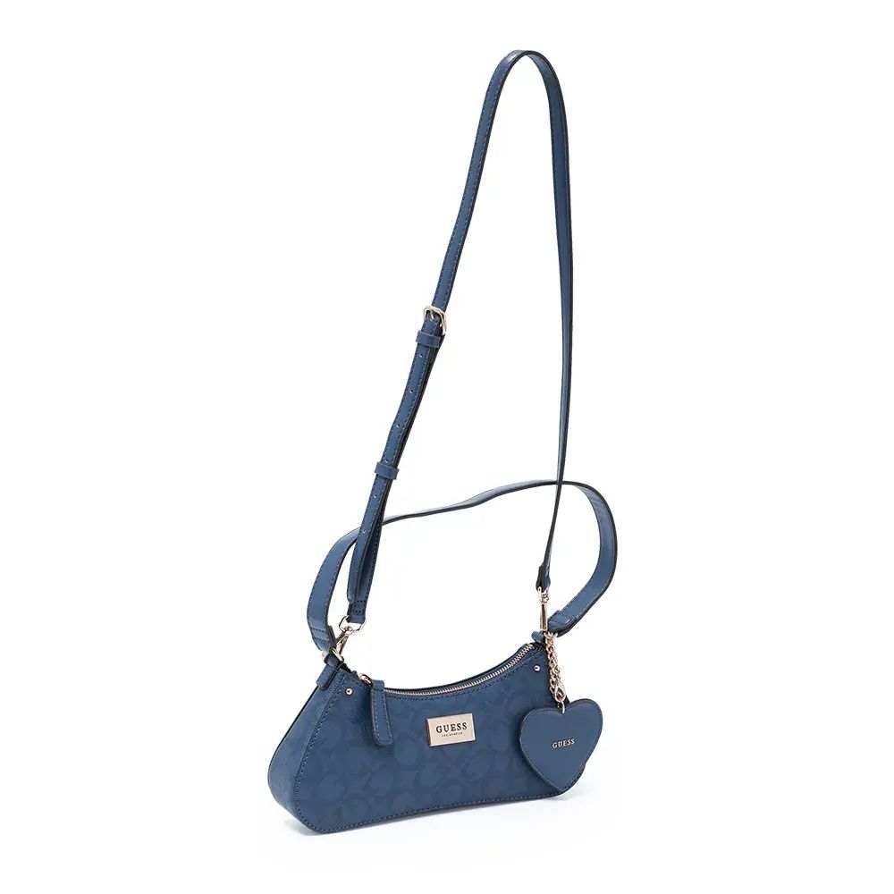 CARTERA GUESS SHOULDER BAG AZUL MONOGRAMA CON MONEDERO CORAZÓN. - 2