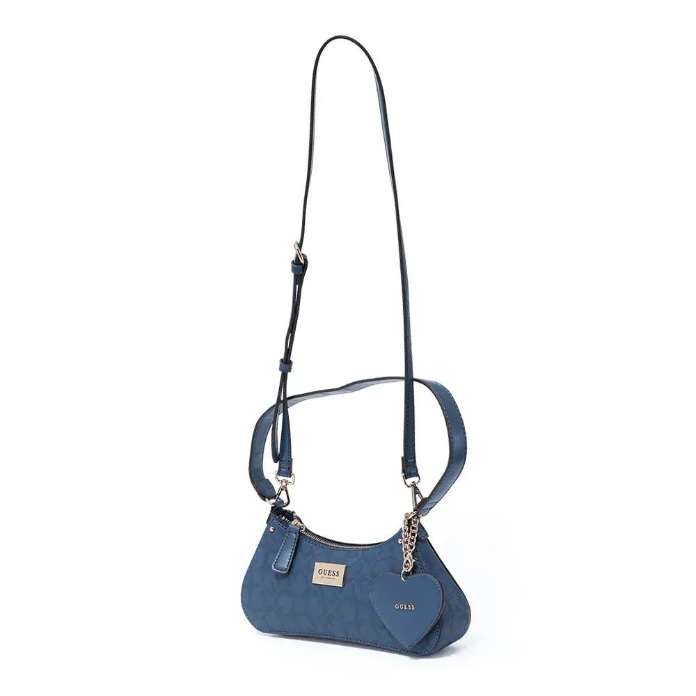CARTERA GUESS SHOULDER BAG AZUL MONOGRAMA CON MONEDERO CORAZÓN. - 4