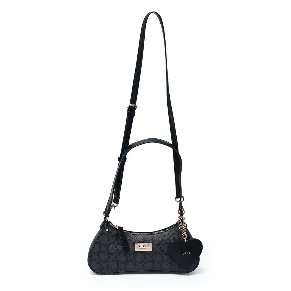 CARTERA GUESS SHOULDER BAG NEGRO MONOGRAMA CON MONEDERO CORAZÓN. - 1
