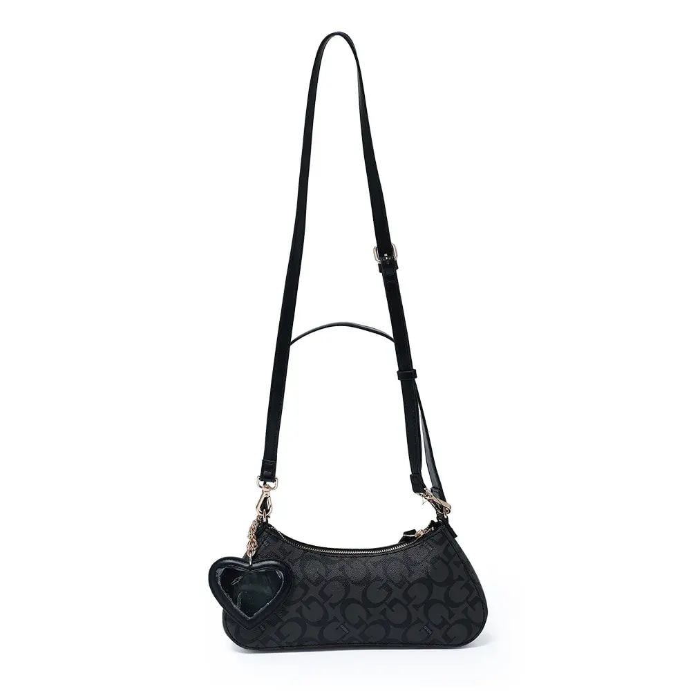CARTERA GUESS SHOULDER BAG NEGRO MONOGRAMA CON MONEDERO CORAZÓN. - 2