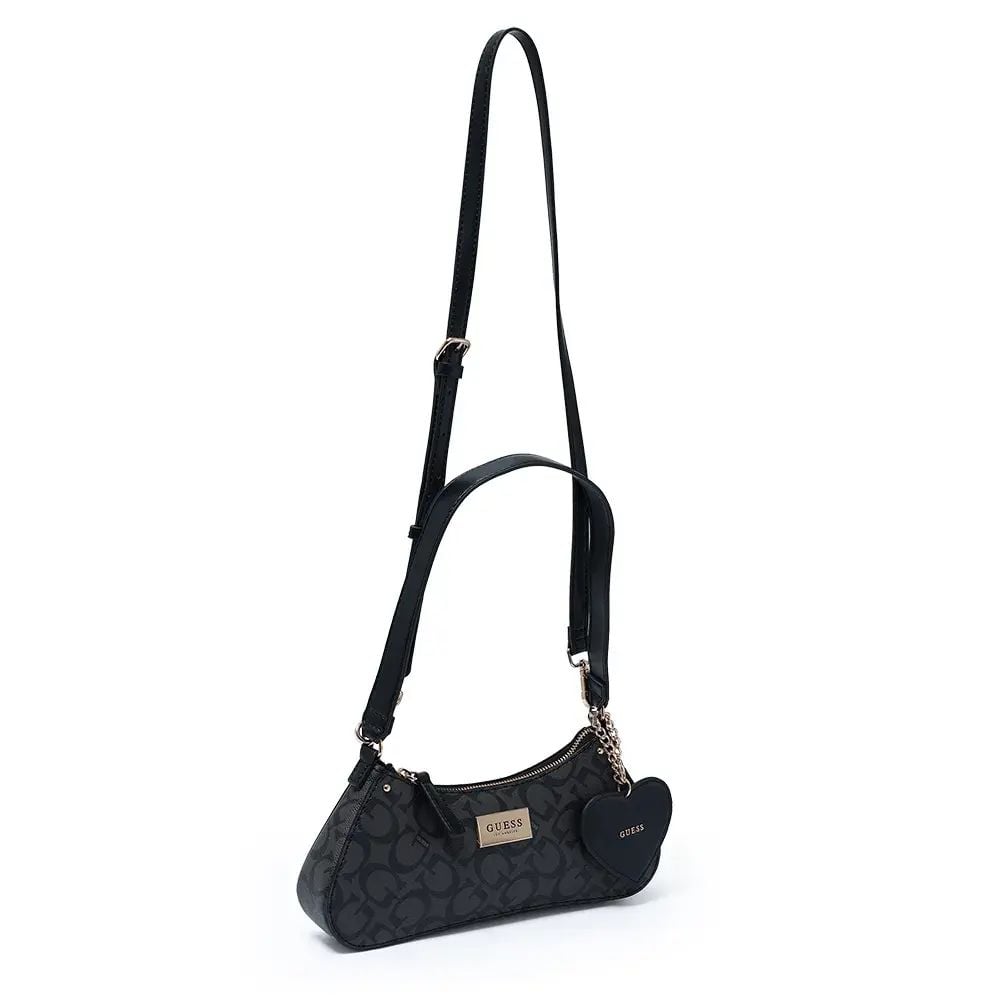 CARTERA GUESS SHOULDER BAG NEGRO MONOGRAMA CON MONEDERO CORAZÓN. - 3