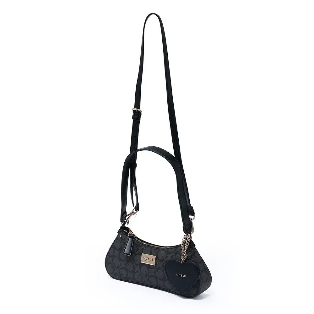 CARTERA GUESS SHOULDER BAG NEGRO MONOGRAMA CON MONEDERO CORAZÓN. - 4