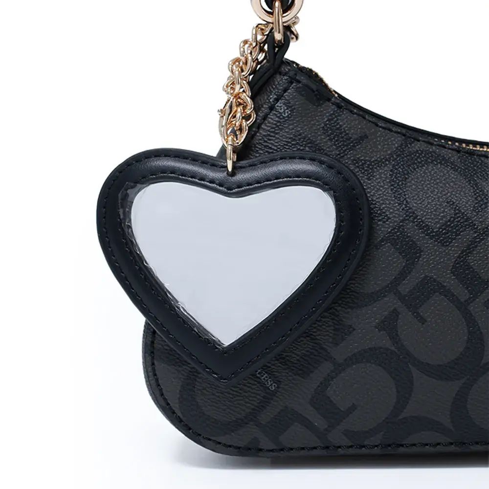CARTERA GUESS SHOULDER BAG NEGRO MONOGRAMA CON MONEDERO CORAZÓN. - 6