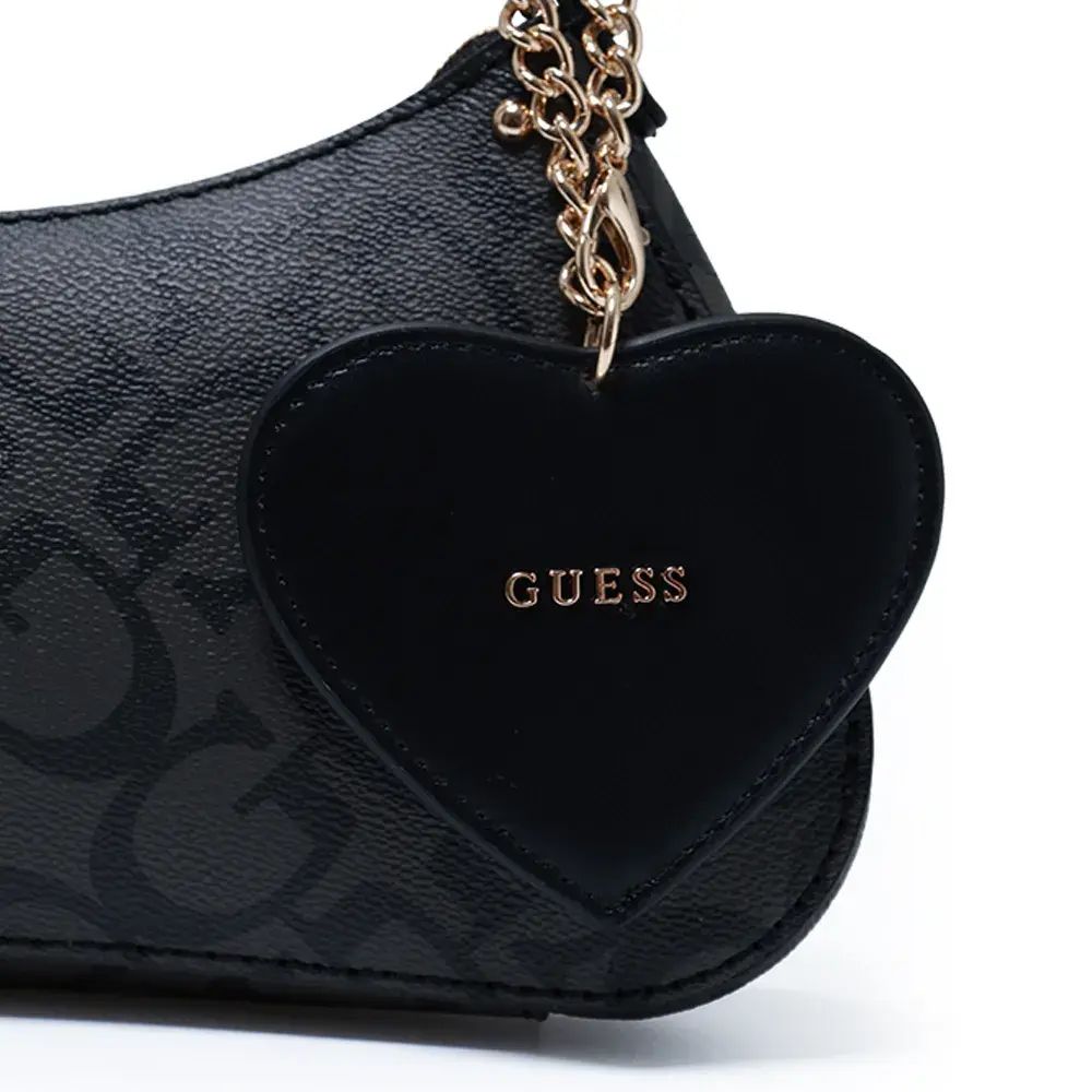 CARTERA GUESS SHOULDER BAG NEGRO MONOGRAMA CON MONEDERO CORAZÓN. - 7