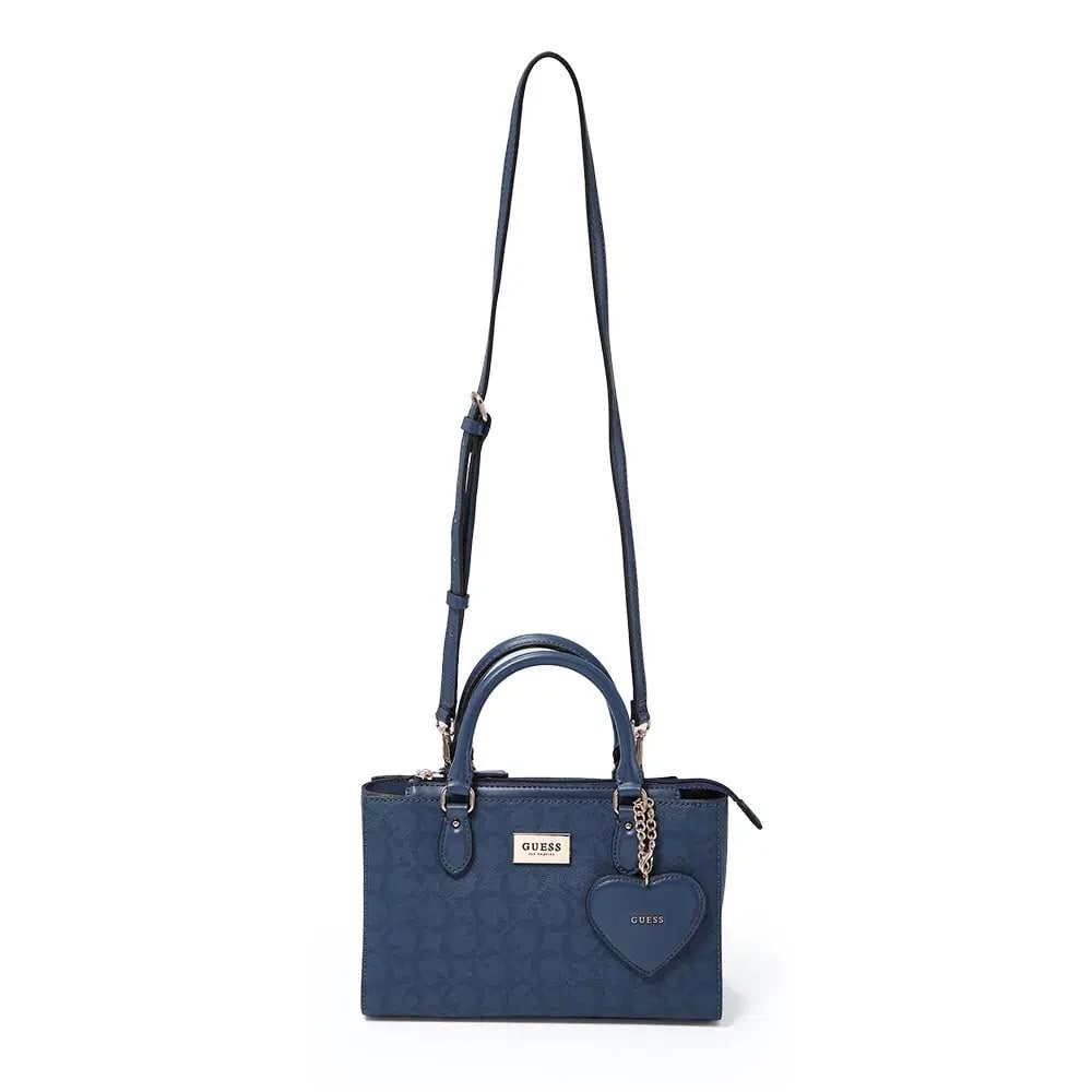 GUESS LOGO EMBOSSED MINI SATCHEL WITH HEART CHARM BLUE NAVY - 1