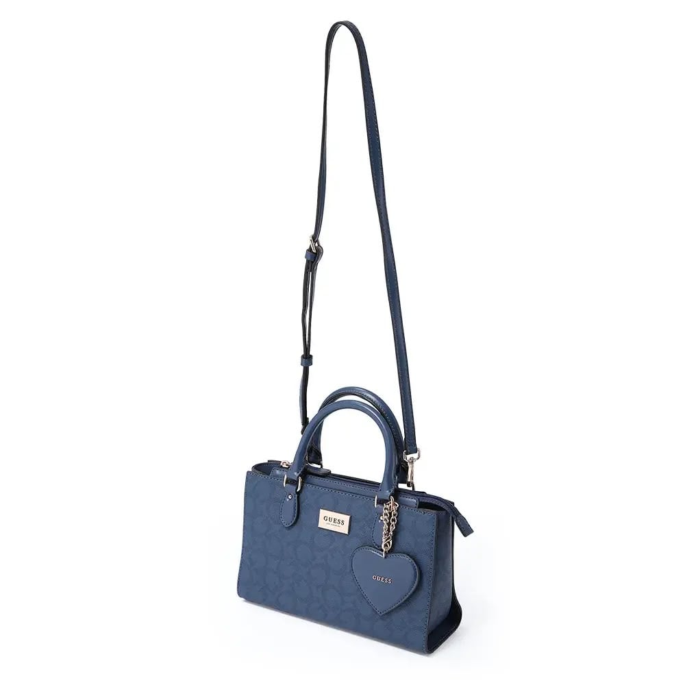 GUESS LOGO EMBOSSED MINI SATCHEL WITH HEART CHARM BLUE NAVY - 3
