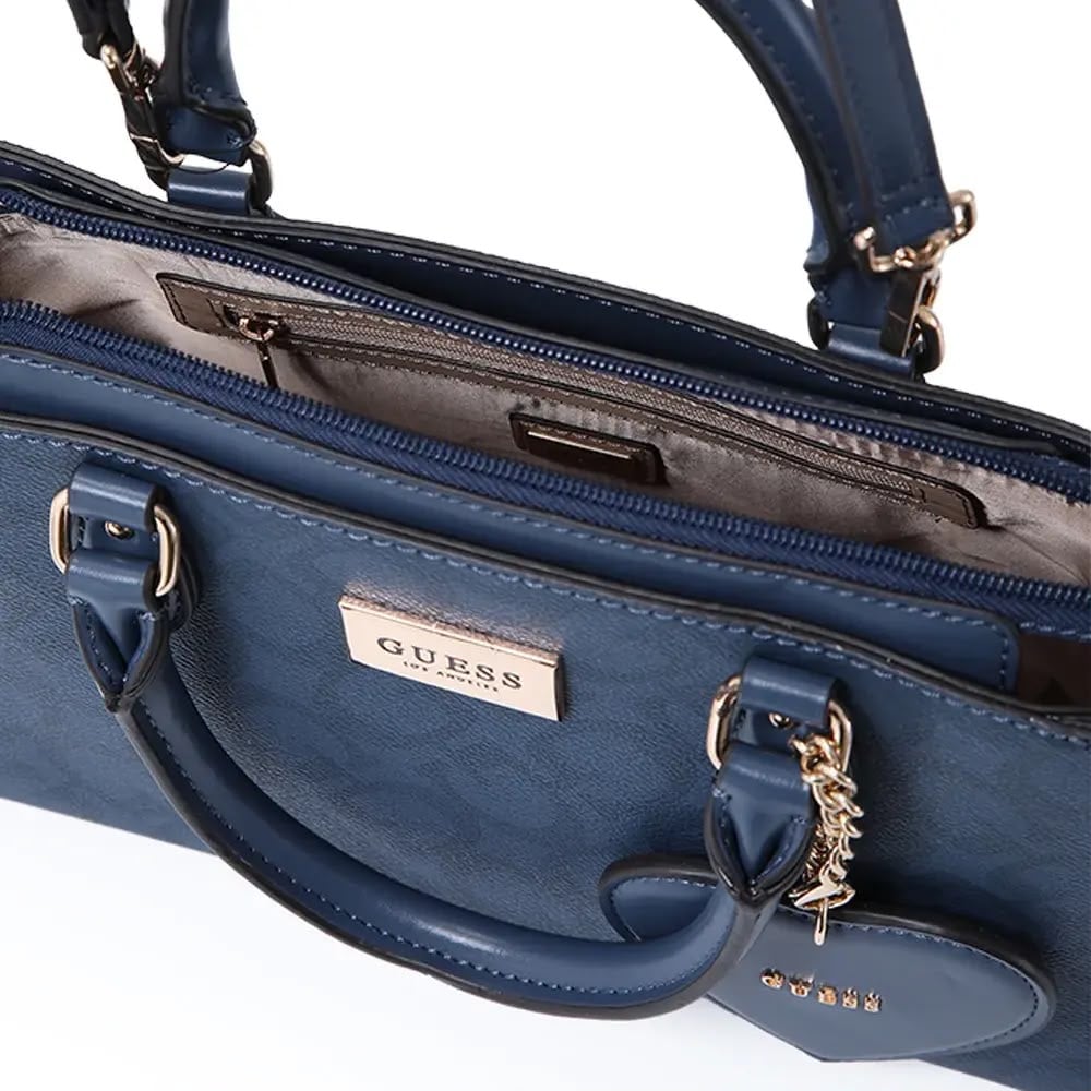 GUESS LOGO EMBOSSED MINI SATCHEL WITH HEART CHARM BLUE NAVY - 4