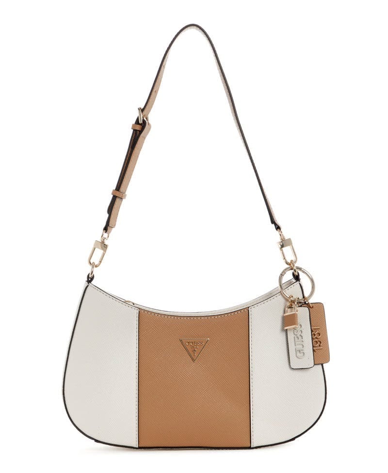 GUESS SHOULDER BAG / BAGUETTE BAG IN COLOR-BLOCK WHITE Y BROWN - 1