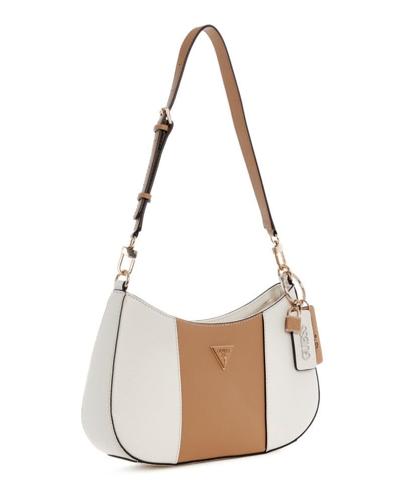 GUESS SHOULDER BAG / BAGUETTE BAG IN COLOR-BLOCK WHITE Y BROWN - 2