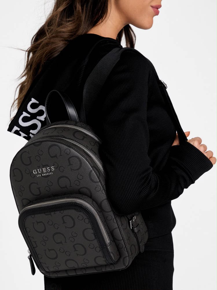 GUESS LOGO-PRINT MINI BACKPACK BLACK - 4
