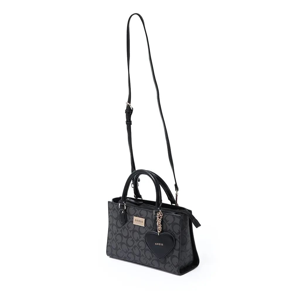 CARTERA GUESS MINI SATCHEL NEGRA CON MONOGRAMA Y DIJE CORAZÓN - 2