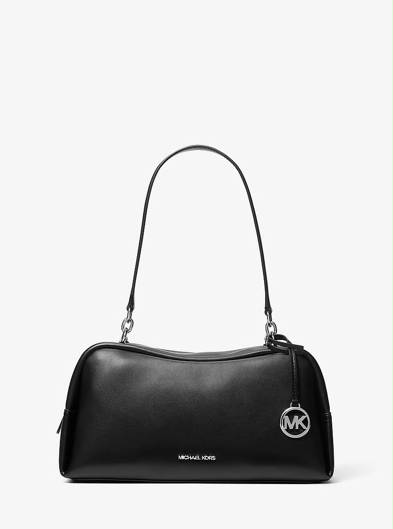CARTERA MICHAEL KORS BAGUETTE NEGRA DE CUERO CON DIJE MK .ESTA CARTERA DE HOMBRO DE LA MARCA MICHAEL KORS - 1
