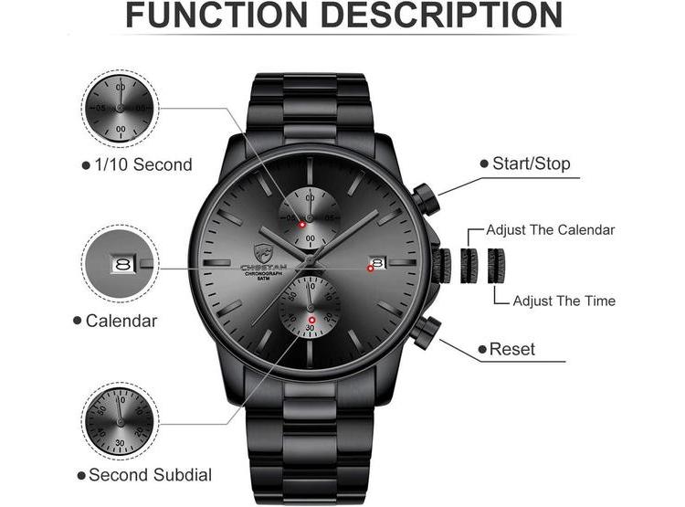 RELOJ PARA HOMBRE CON CRONÓGRAFO Y FECHA AUTOMÁTICA GOLDEN HOUR, RESISTENTE AL AGUA Y DE ACERO INOXIDABLE - 3
