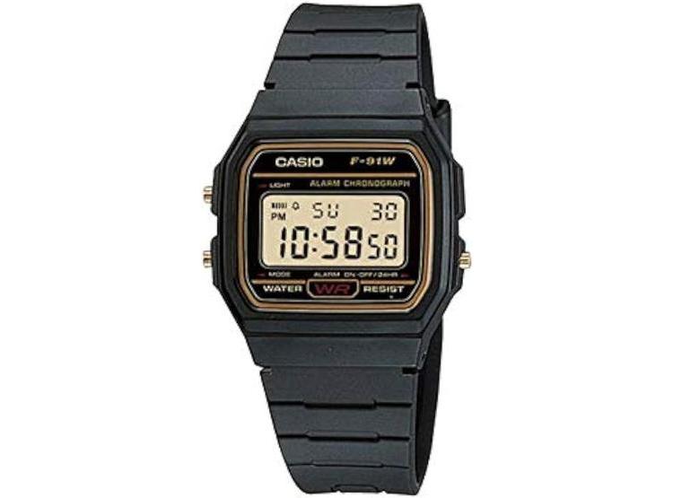 RELOJ DIGITAL CASIO F91WG-9 PARA HOMBRE CON CORREA NEGRA, DISEÑO RETRO, CRONÓGRAFO Y ALARMA, COLOR DORADO - 1