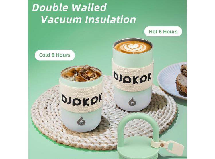 VASO TÉRMICO ACERO INOXIDABLE CON TAPA Y ASA BJPKPK, IDEAL PARA CAFÉ EN VIAJES, COLOR VERDE NIEBLA - 2