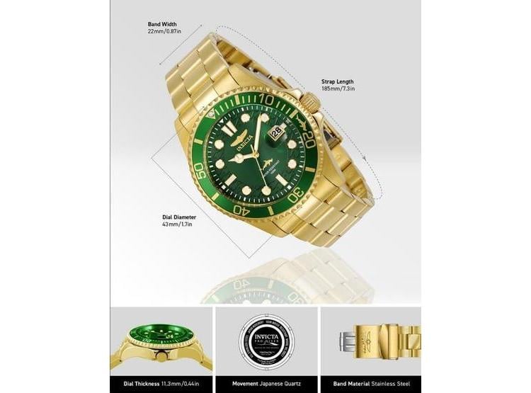 INVICTA RELOJ PRO DIVER, CUARZO PARA HOMBRE DORADO, CON DISEÑO EFICIENTE PARA BUCEO - 2