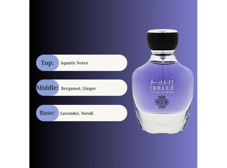 RASASI IBREEZ EAU DE PARFUM SPRAY PERFUME ÁRABE DURABLE PARA HOMBRES CON NOTAS CÍTRICAS, LAVANDA Y ACUÁTICAS - 3