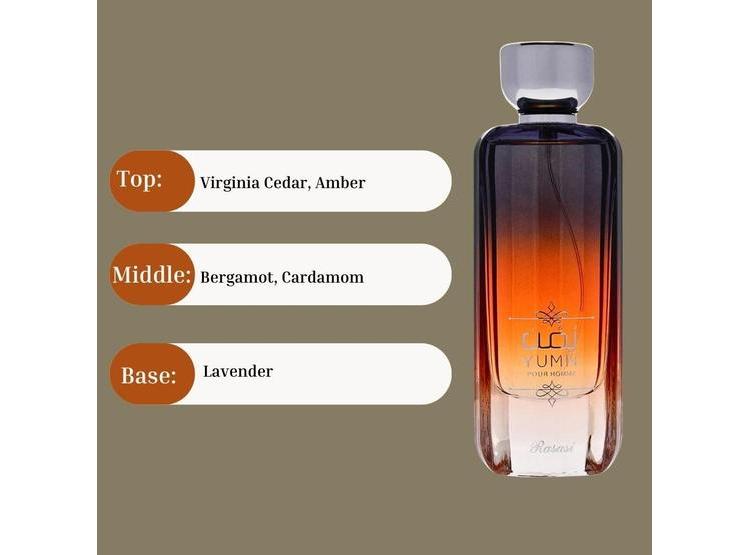 RASASI YUMN EAU DE PARFUM PARA HOMBRE, COMBINACIÓN DE CEDRO, BERGAMOTA Y LAVANDA, AROMA CÁLIDO - 3