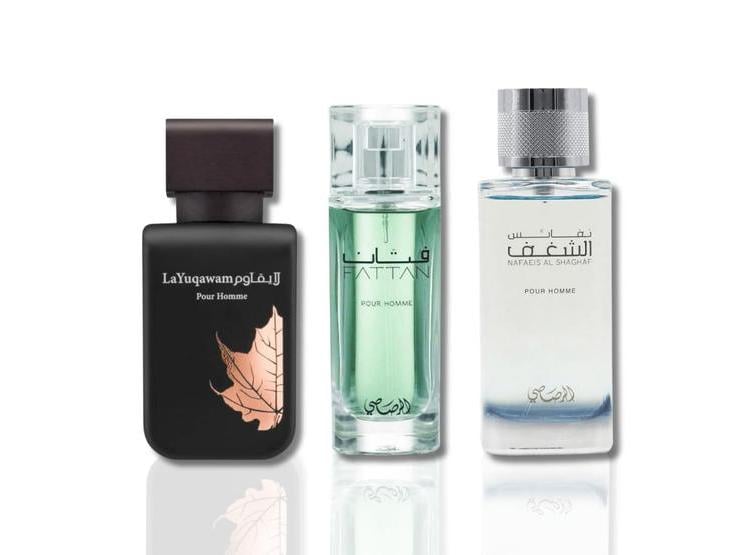 RASASI JUEGO DE FRAGANCIAS PARA HOMBRES: INCLUYE NAFAEIS AL SHAGHAF, YUQAWAM Y FATTAN - 1