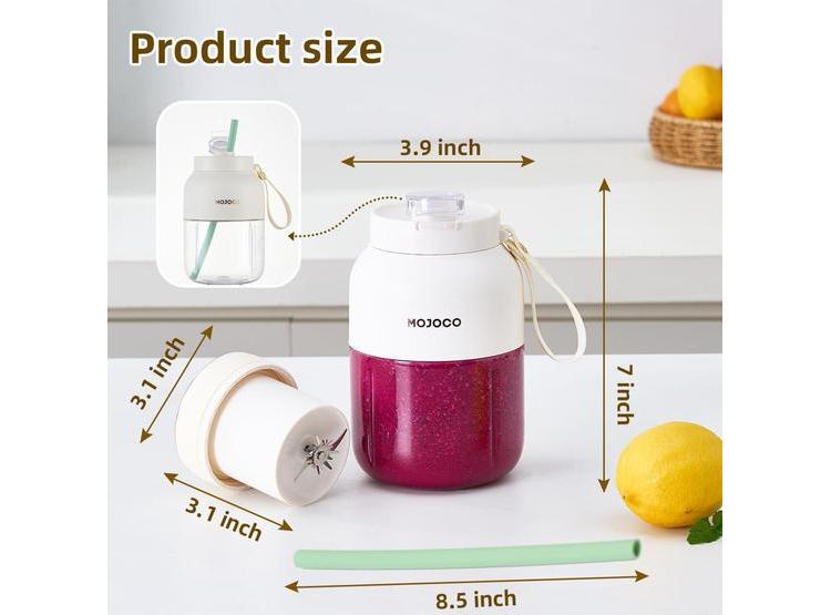 MOJOCO LICUADORA PORTÁTIL PARA BATIDOS, RECARGABLE E INALÁMBRICA CON CUCHILLA DE ACERO INOXIDABLE PARA OFICINA Y GIMNASIO - 4
