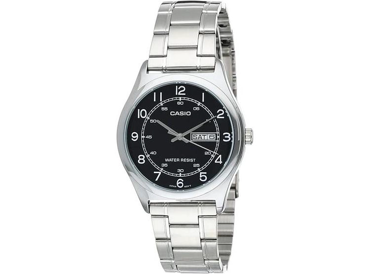 RELOJ DE VESTIR CASIO PARA HOMBRE, ACERO INOXIDABLE, ESFERA NEGRA Y FECHA, MODELO MTP-V006D-1B2 - 1