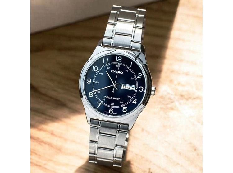 RELOJ DE VESTIR CASIO PARA HOMBRE, ACERO INOXIDABLE, ESFERA NEGRA Y FECHA, MODELO MTP-V006D-1B2 - 3